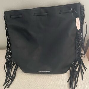 Victoria's Secret Black Tote with Fringe Accents NEW